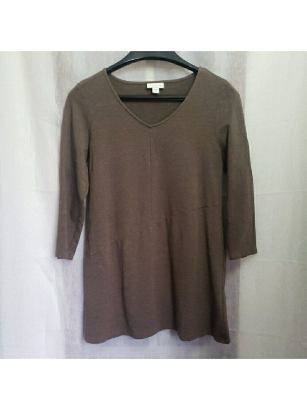 J Jill Pure Jill Top Pima Blend 3/4 Sleeve V-Neck Tee Shirt Brown Women's XS